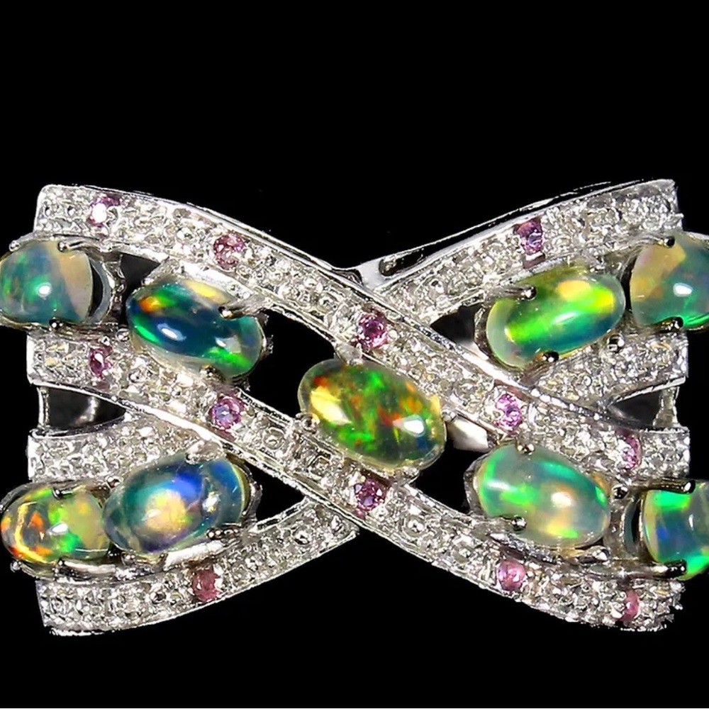 Excellent Genuine Ethiopian Opal Rhodolite Garnet Ring